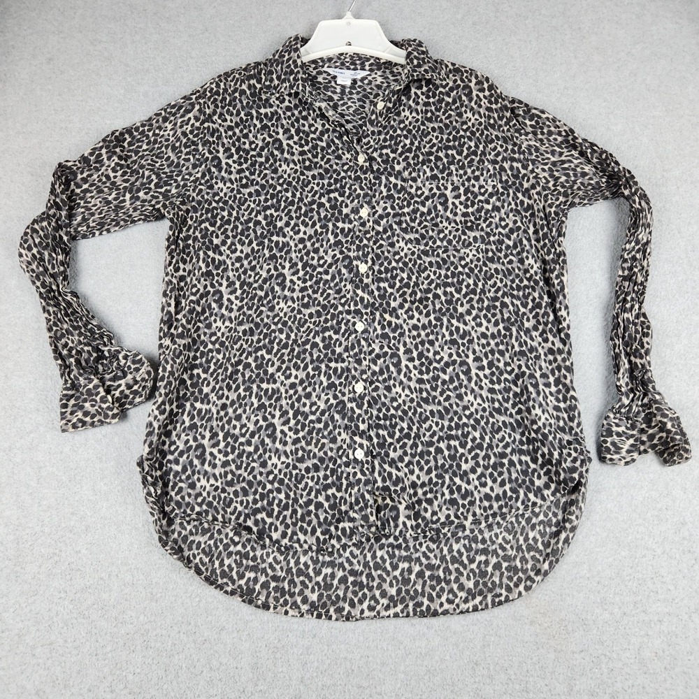 Old Navy The Boyfriend Shirt Womens S Tall Black Gray Leopard Cotton Button Up